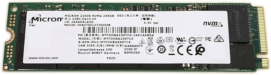 MTFDHBA256TCK-AS1AABDA Micron 2200 256GB TLC PCI Express 3.0 x4 NVMe M.2 2280