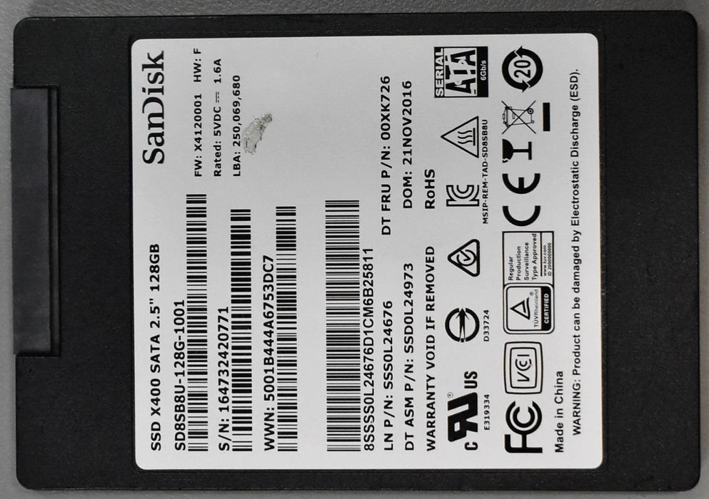 SD8SB8U-128G-1001 SanDisk X400 128GB SATA 2.5" SSD