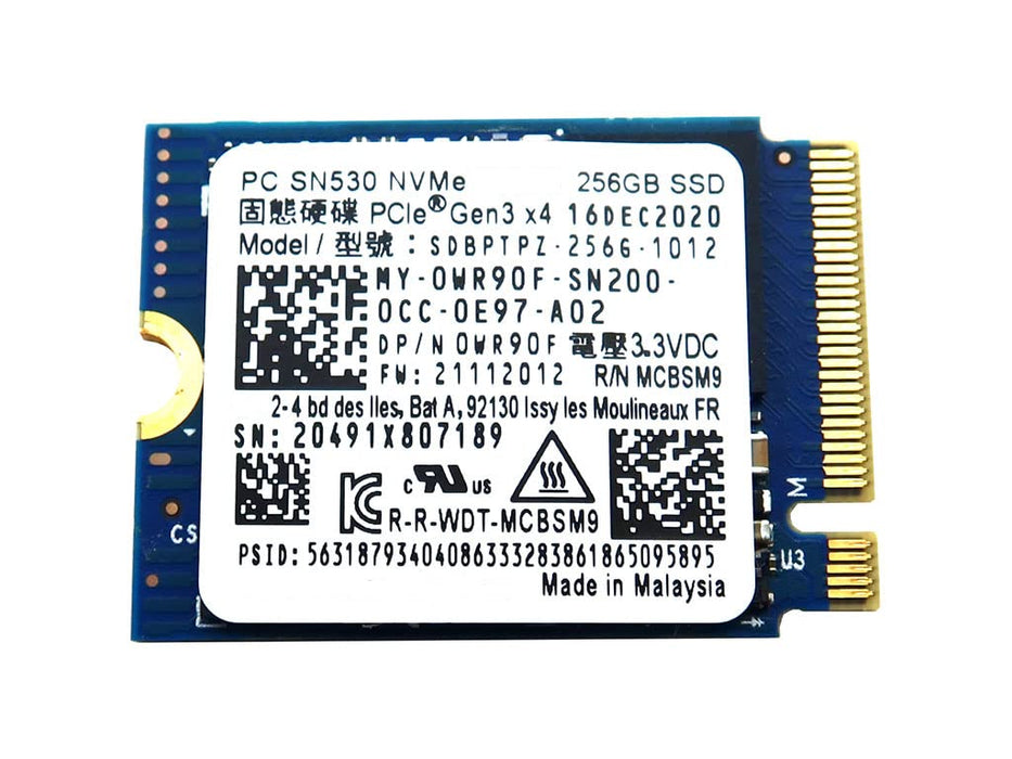 SDBPTPZ-256G-1012 Western Digital PC SN530 256GB TLC PCIe 3.0 x4 NVMe M.2 2230 SSD