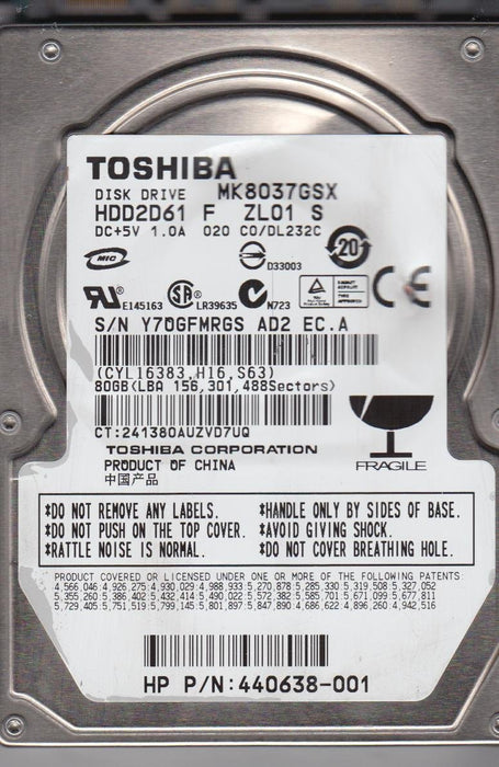 MK8037GSX Toshiba 80GB 5400RPM SATA 3Gbps 8MB Cache 2.5" HDD
