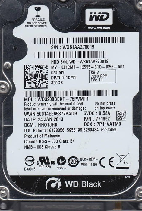 WD3200BEKT-75PVMT1 Western Digital Scorpio Black 320GB 7200RPM SATA 3Gbps 16MB Cache 2.5" HDD