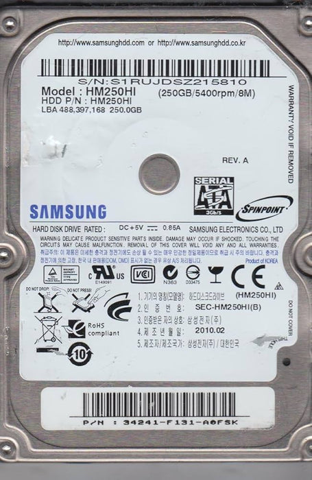 HM250HI Samsung Spinpoint M7 250GB 5400RPM SATA 3Gbps 8MB Cache 2.5" HDD