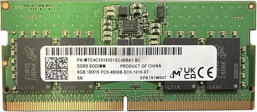 MTC4C10163S1SC48BA1-BC Micron 8GB DDR5-4800MHz PC5-38400 Non-ECC Unbuffered CL40 262-Pin