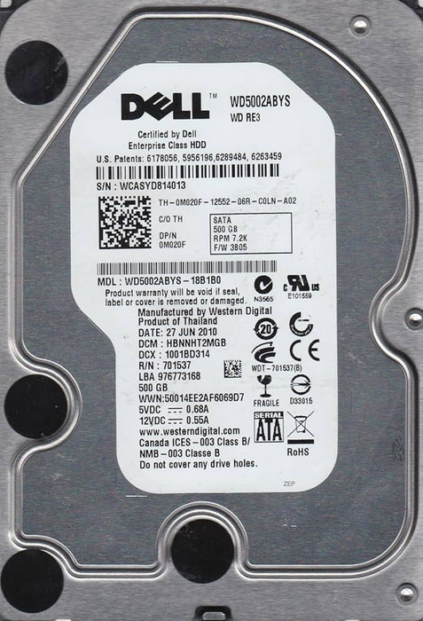 WD5002ABYS-18B1B0 Western Digital RE3 500GB 7200RPM SATA 3Gbps 16MB Cache 3.5" HDD (DEFEKT)