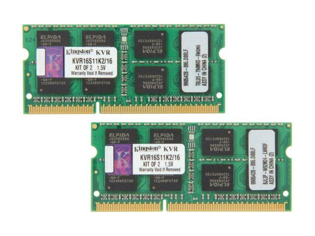 KVR16S11K2/16 Kingston 16GB Kit (2 X 8GB) PC3-12800 DDR3-1600MHz non-ECC Unbuffered CL11 204-Pin