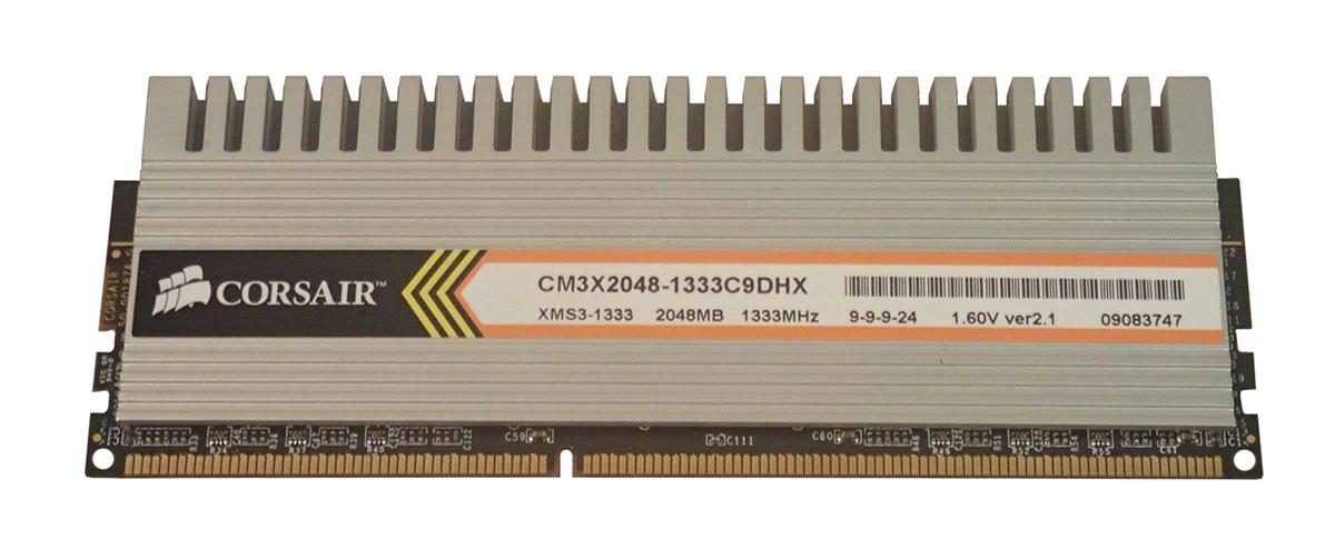 CM3X2048-1333C9DHX Corsair XMS3 Series 2GB PC3-10600 DDR3-1333MHz non-ECC Unbuffered CL9 (9-9-9-24) 240-Pin