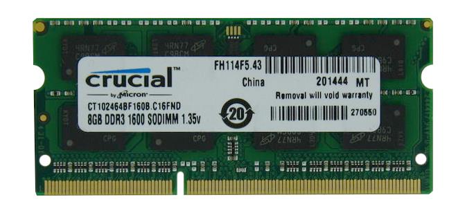 CT102464BF160B.C16FND Crucial 8GB PC3L-12800 DDR3-1600MHz non-ECC Unbuffered CL11 204-Pin