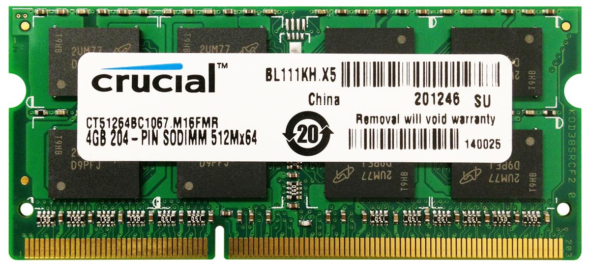 CT51264BC1067.M16FMR Crucial 4GB PC3-8500 DDR3-1066MHz non-ECC Unbuffered CL7 204-Pin