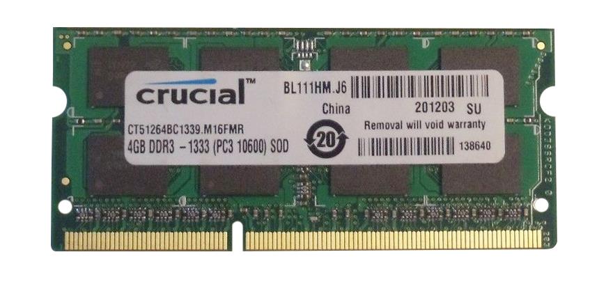CT51264BC1339.M16FMR Crucial 4GB PC3-10600 DDR3-1333MHz non-ECC Unbuffered CL9 204-Pin