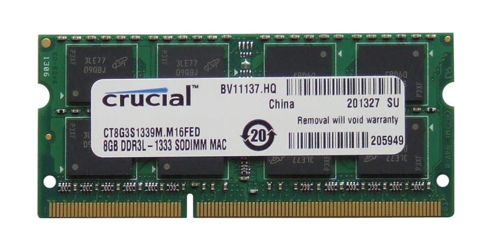 CT8G3S1339M.M16FED Crucial 8GB PC3-10600 DDR3-1333MHz non-ECC Unbuffered CL9 204-Pin