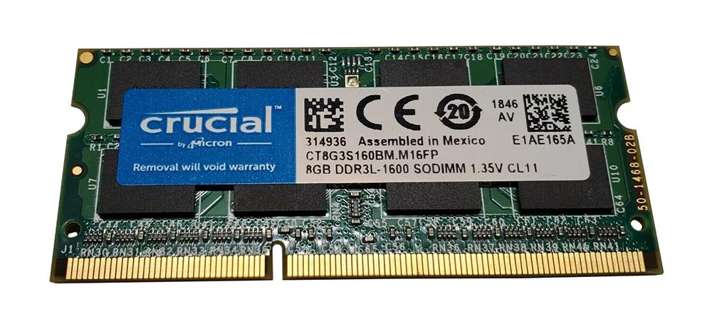 CT8G3S160BM.M16FN Crucial 8GB PC3-12800 DDR3-1600MHz non-ECC Unbuffered CL11 204-Pin