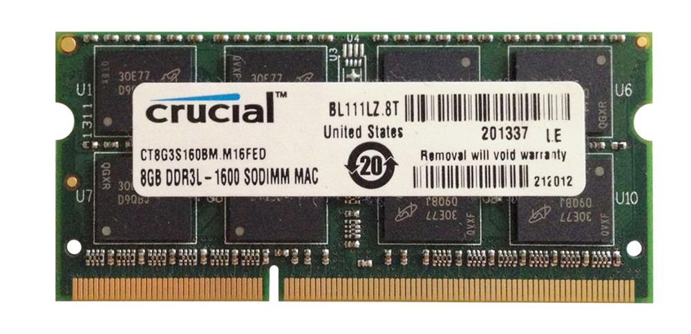 CT8G3S160BM.M16FED Crucial 8GB PC3L-12800 DDR3-1600MHz non-ECC Unbuffered CL11 204-Pin