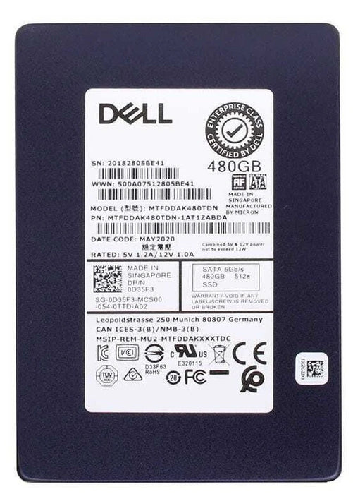 MTFDDAK480TDN Dell 480GB TLC SATA 6Gbps Read Intensive (PLP) 2.5" SSD