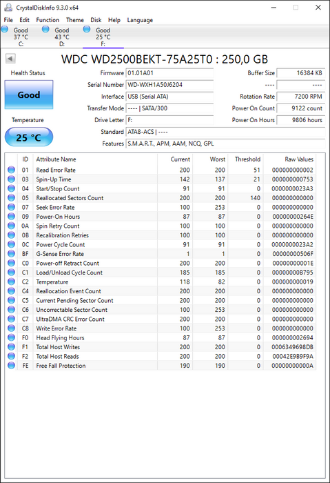 WD2500BEKT-75A25T0 Western Digital Scorpio Black 250GB 7200RPM SATA 3Gbps 16MB Cache 2.5" HDD