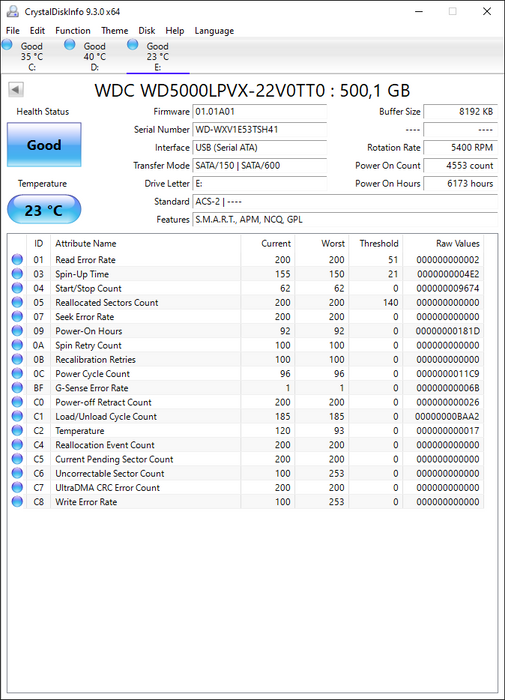 WD5000LPVX-22V0TT0 Western Digital Blue 500GB 5400RPM SATA 6Gbps 8MB Cache 2.5" HDD