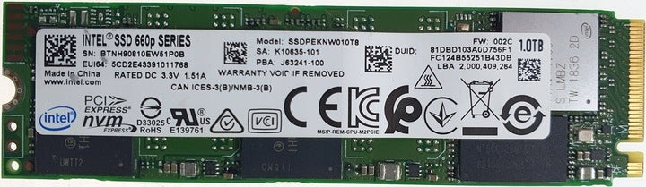 SSDPEKNW010T8 Intel 660p Series 1TB QLC PCIe 3.0 x4 NVMe (AES 256-Bits) M.2 2280 SSD