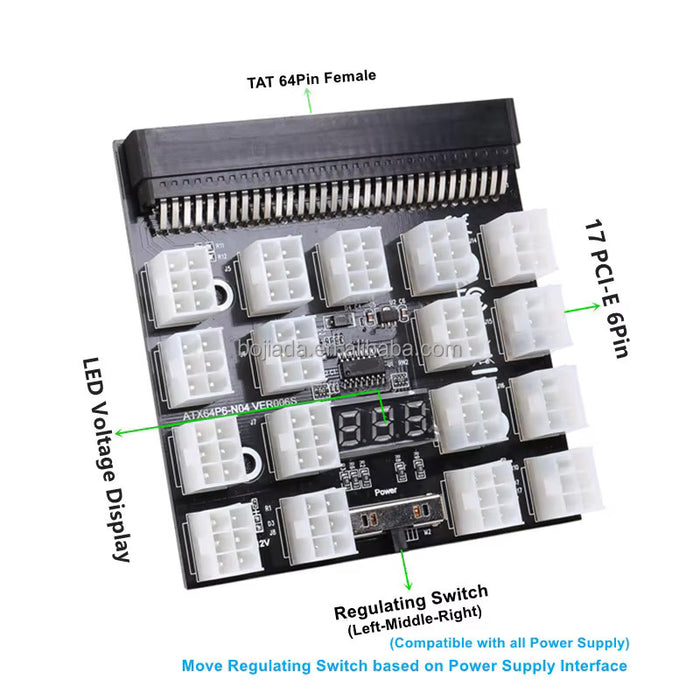 D1200E-S0 1400W PSU with breakoutboard and 16x 6+2-pin PCIe