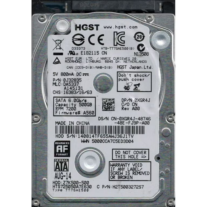 HTS725050A7E630 HGST Hitachi Travelstar Z7K500 500GB 7200RPM SATA 6Gbps 32MB Cache (512e) 2.5" HDD