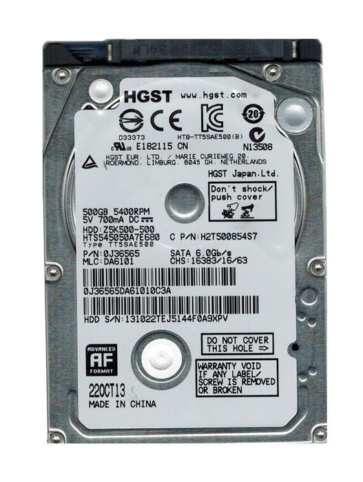 HTS545050A7E680 HGST Hitachi Travelstar Z5K500 500GB 5400RPM SATA 6Gbps 8MB Cache (512e) 2.5" HDD