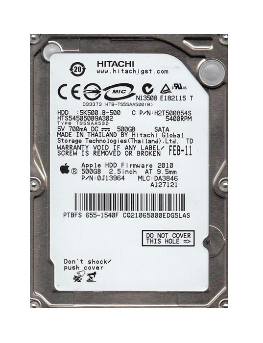 HTS545050B9A302 HGST Hitachi Travelstar 5K500.B 500GB 5400RPM SATA 3Gbps 8MB Cache 2.5" HDD