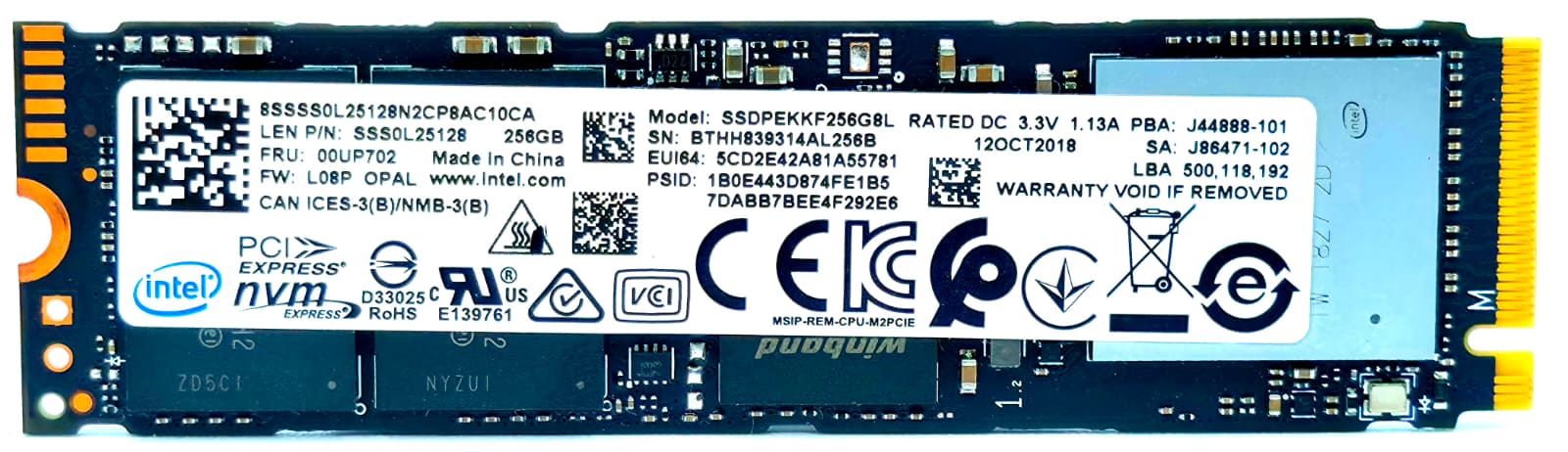 SSDPEKKF256G8H Intel 256GB TLC PCIe 3.0 x4 NVMe M.2 2280 SSD