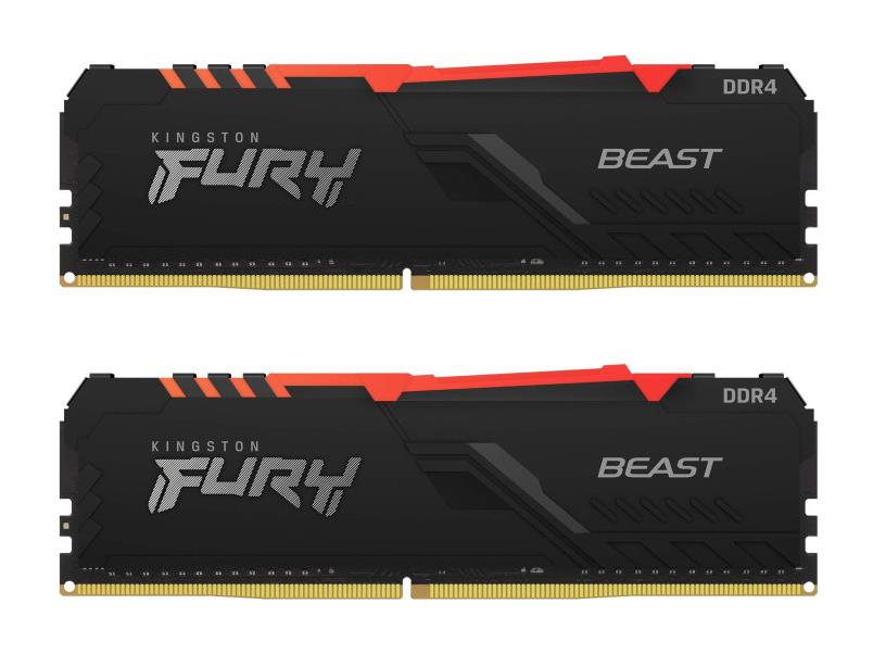 KF436C17BBAK2/16 Kingston HyperX FURY BEAST RGB 16GB Kit (2 X 8GB) PC4-28800 DDR4-3600MHz non-ECC Unbuffered CL17 (17-21-21) 288-Pin