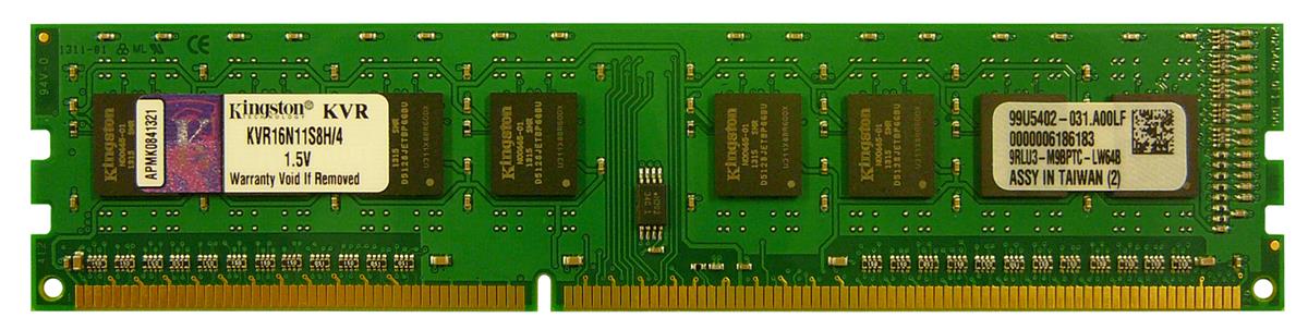 KVR16N11S8H/4 Kingston 4GB PC3-12800 DDR3-1600MHz non-ECC Unbuffered CL11 240-Pin