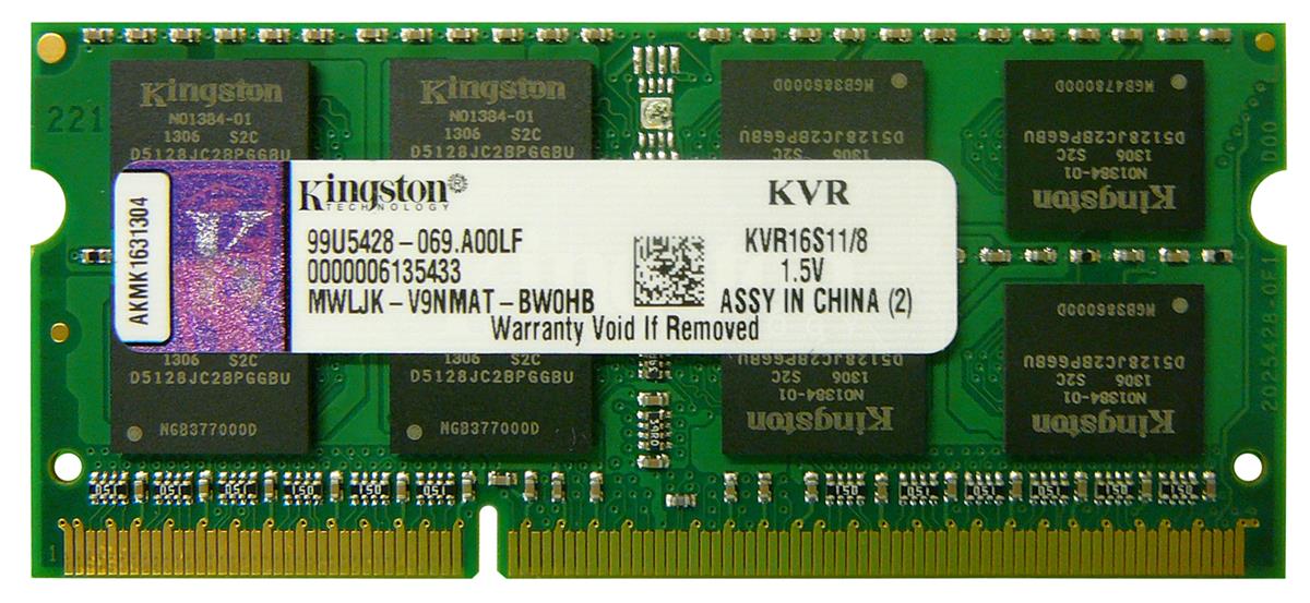 KVR16S11/8 Kingston 8GB PC3-12800 DDR3-1600MHz non-ECC Unbuffered CL11 204-Pin