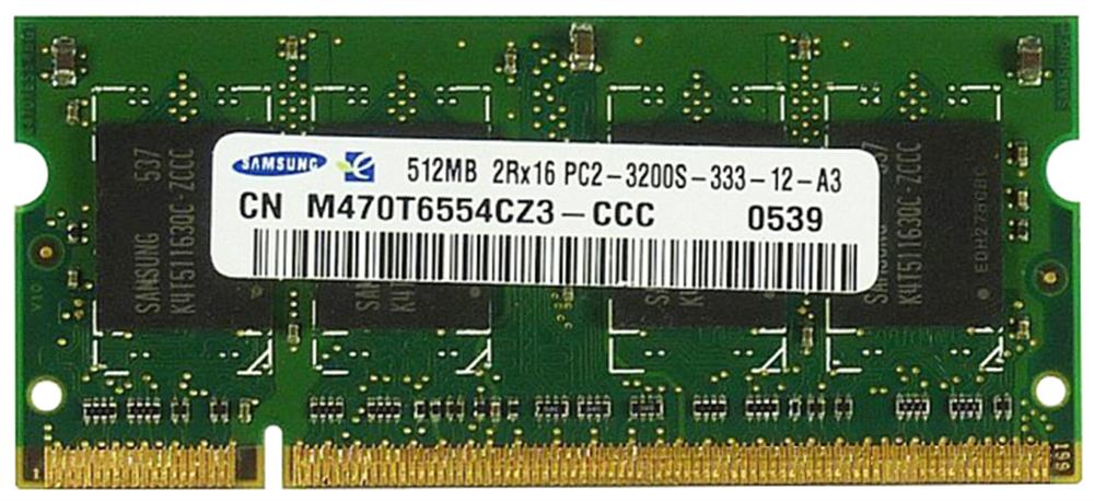M470T6554CZ3-CCC Samsung 512MB PC2-3200 DDR2-400MHz non-ECC Unbuffered CL3 200-Pin