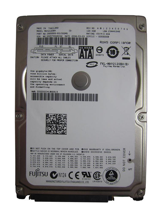 MHY2120BH Fujitsu Mobile 120GB 5400RPM SATA 1.5Gbps 8MB Cache 2.5" HDD