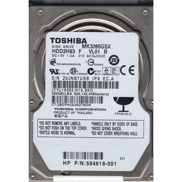 MK3265GSXF Toshiba 320GB 5400RPM SATA 3Gbps 8MB Cache 2.5" HDD