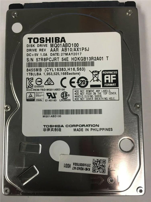 MQ01ABD100 Toshiba Mobile 1TB 5400RPM SATA 3Gbps 8MB Cache (512e) 2.5" HDD