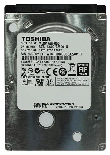 MQ01ABF050 Toshiba Mobile Thin 500GB 5400RPM SATA 6Gbps 8MB Cache (512e) 2.5" HDD
