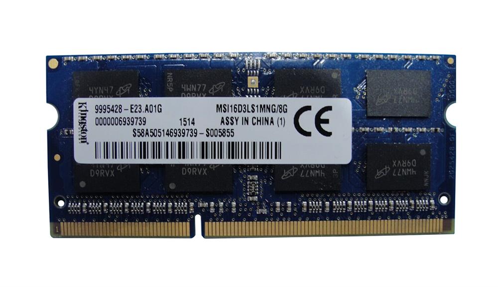 MSI16D3LS1MNG/8G Kingston 8GB PC3-12800 DDR3-1600MHz non-ECC Unbuffered 204-pin
