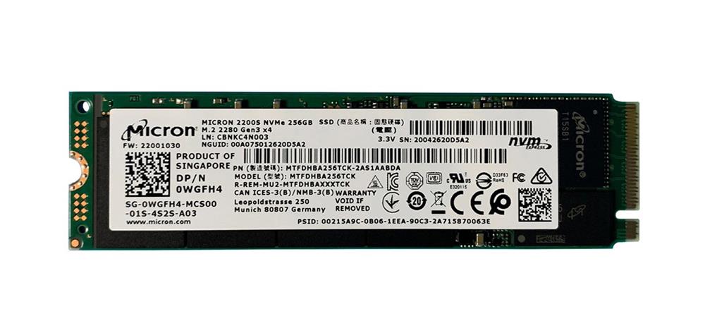 MTFDHBA256TCK-2AS1AABDA Micron 2200 256GB TLC PCI Express 3.0 x4 NVMe M.2 2280