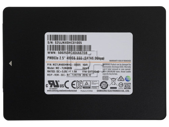 MZ7LM480HMHQ-00005 Samsung PM863a Series 480GB TLC SATA 6Gbps (AES-256 / PLP) 2.5" SSD