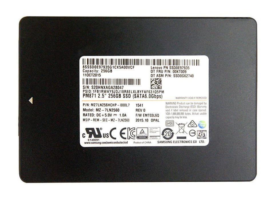 MZ7LN256HCHP-000L7 Samsung PM871 Series 256GB TLC SATA 6Gbps Mainstream Endurance (AES-256) 2.5" SSD