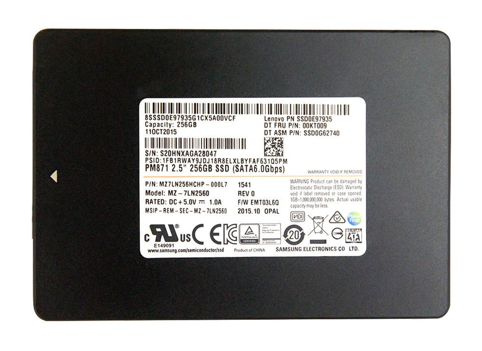 MZ7LN256HCHP-000F0 Samsung PM871 Series 256GB TLC SATA 6Gbps Mainstream Endurance (AES-256) 2.5" SSD