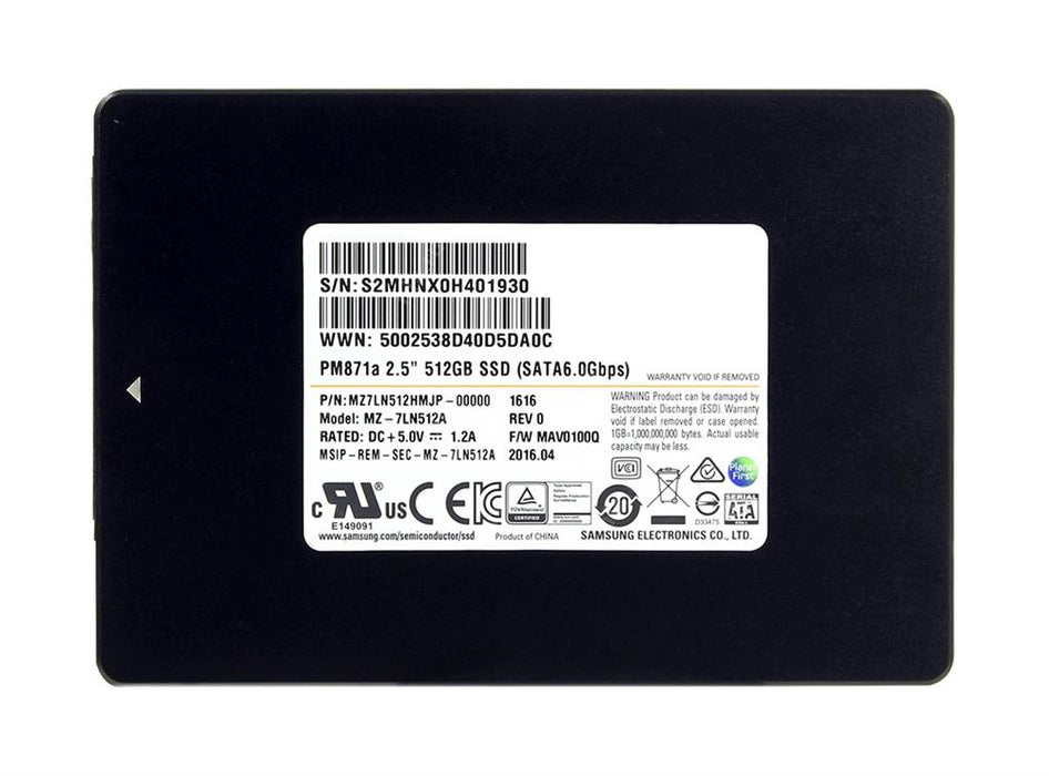 MZ7LN512HMJP-00000 Samsung PM871a Series 512GB TLC SATA 6Gbps 2.5" SSD
