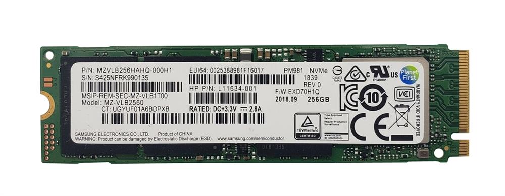 MZVLB256HAHQ-000H1 Samsung PM981 Series 256GB TLC PCI Express 3.0 x4 NVMe (AES-256 / TCG Opal 2.0) M.2 2280