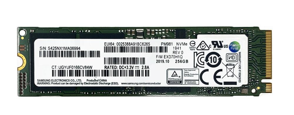 MZVLB256HBHQ-000H1 Samsung PM981a Series 256GB TLC PCIe 3.0 x4 NVMe (AES-256 / TCG Opal 2.0) M.2 2280