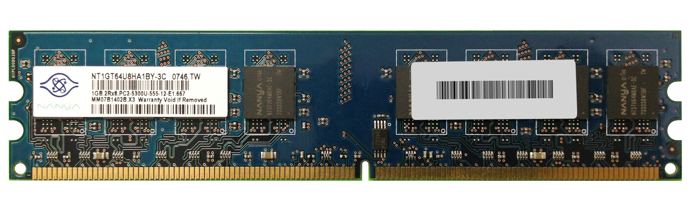 NT1GT64U8HA1BY-3C Nanya 1GB PC2-5300 DDR2-667MHz non-ECC Unbuffered CL5 240-Pin