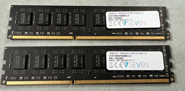 V7K1280016GBD-LV V7 16GB Kit (2X8GB ) PC3-12800 DDR3-1600MHz non-ECC Unbuffered CL11 240-Pin