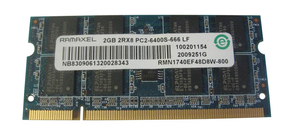 RMN1740EF48D8W-800 Ramaxel 2GB PC2-6400 DDR2-800MHz non-ECC Unbuffered CL6 200-Pin