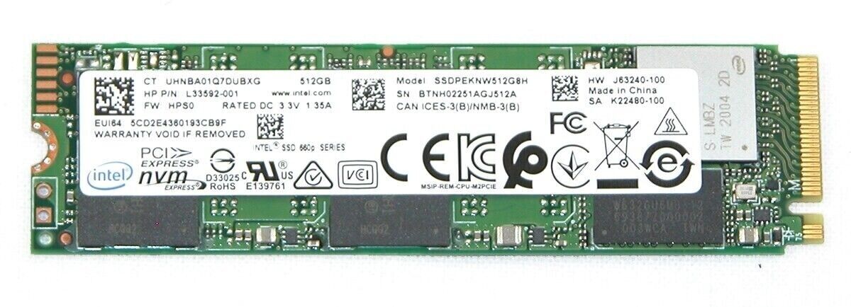 SSDPEKNW512G8H Intel 660p Series 512GB QLC PCIe 3.0 x4 NVMe (AES 256-Bits) M.2 2280 SSD