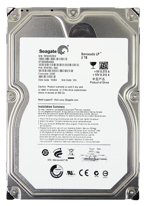 ST32000542AS Seagate BarraCuda LP 2TB 5900RPM SATA 3Gbps 32MB Cache 3.5" HDD