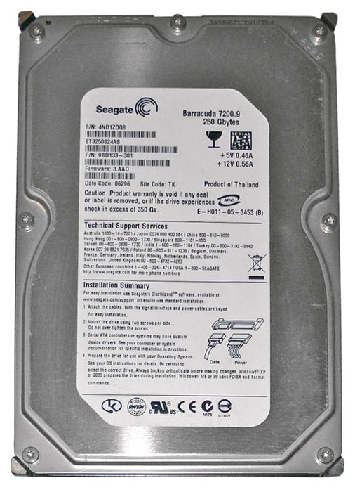 ST3250824AS Seagate Barracuda 7200.9 250GB 7200RPM SATA 3Gbps 8MB Cache 3.5" HDD
