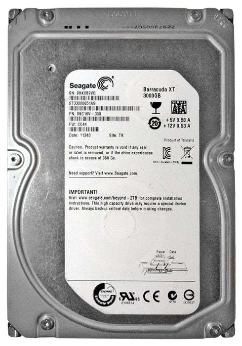 ST33000651AS Seagate Barracuda XT 3TB 7200RPM SATA 6Gbps 64MB Cache 3.5" HDD