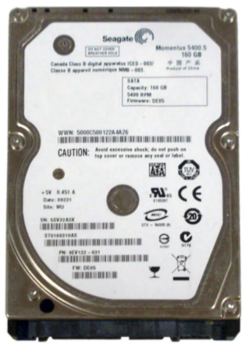 ST9160310AS Seagate Momentus 5400.5 160GB 5400RPM SATA 3Gbps 8MB Cache 2.5" HDD