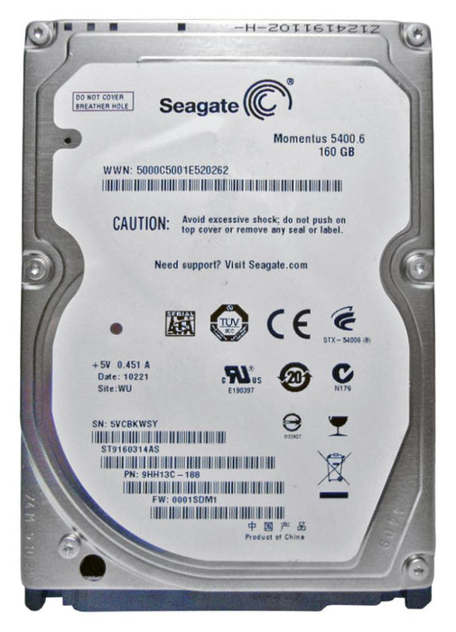 ST9160314AS Seagate Momentus 5400.6 160GB 5400RPM SATA 3Gbps 8MB Cache 2.5" HDD